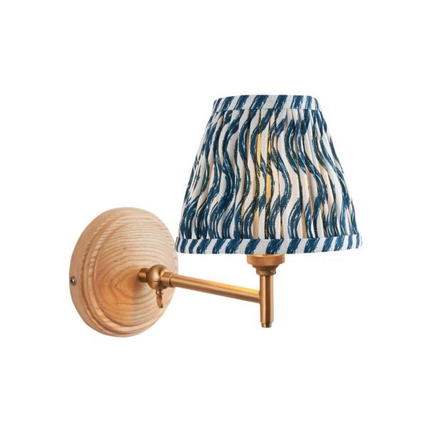 Endon Lighting - Wood Fold & Ripple 16cm - 115854 - Ash Wood Blue Wall Light