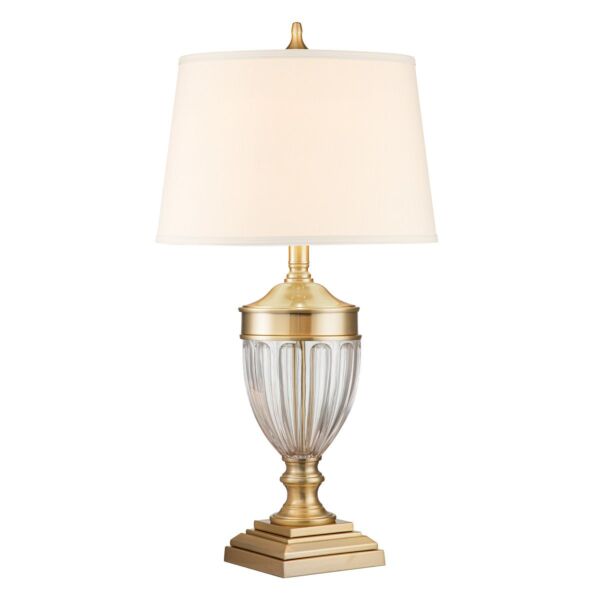 Quoizel Lighting - Dennison - QZ-DENNISON-BB - Brushed Brass Clear Glass Cream Table Lamp With Shade