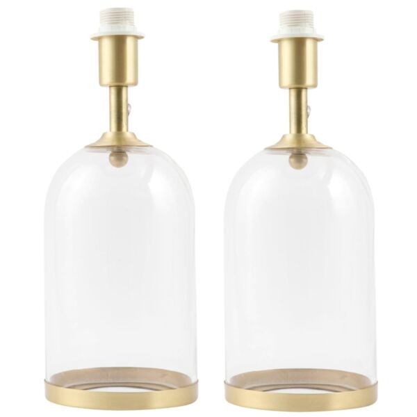 Pair of Satin Brass and Glass Cloche Design Table Lamp Bases