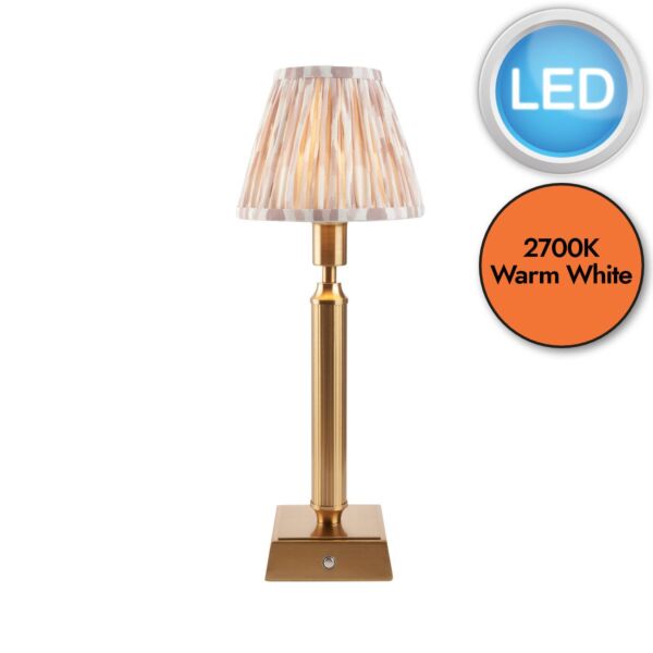 Endon Lighting - Trobridge Rechargeable & Ikat 16cm - 114871 - LED Aged Brass Neutral Touch Table Lamp With Shade