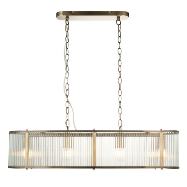 Endon Lighting - Ridgeton - 110945 - Antique Brass Clear Ribbed Glass 4 Light Bar Ceiling Pendant Light