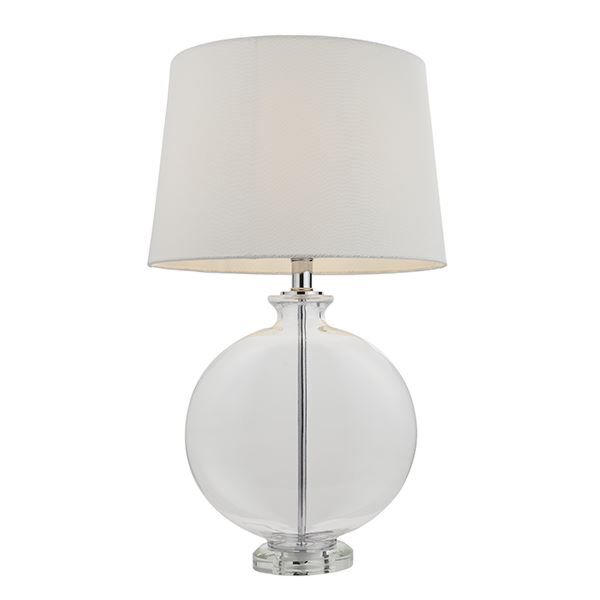 Endon Lighting - Gideon - 90535 - Satin Nickel Clear Glass White Table Lamp With Shade