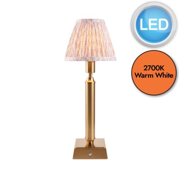 Endon Lighting - Trobridge Rechargeable & Leaf 16cm - 114861 - LED Aged Brass Peach Touch Table Lamp With Shade