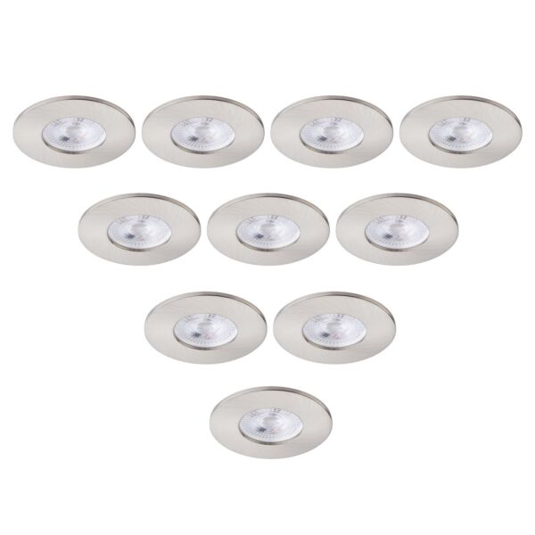 Saxby Lighting - Set of 10 Saxby ShieldONE 65 - 111571 & 113321 - Satin Nickel Fixed Recessed Fire Rated Ceiling Downlights