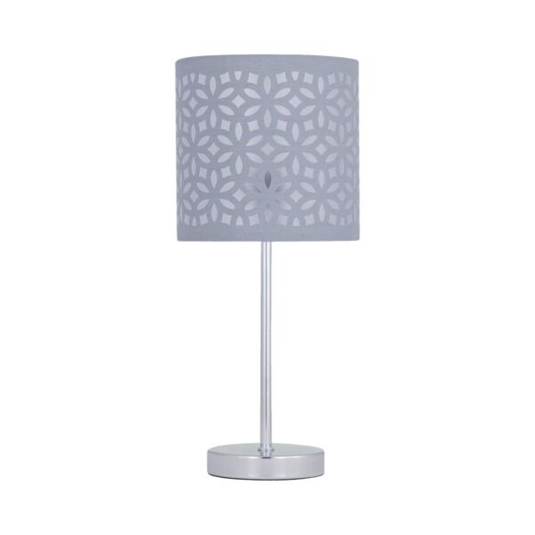 Chrome Stick Table Lamp with Grey Laser Cut Shade