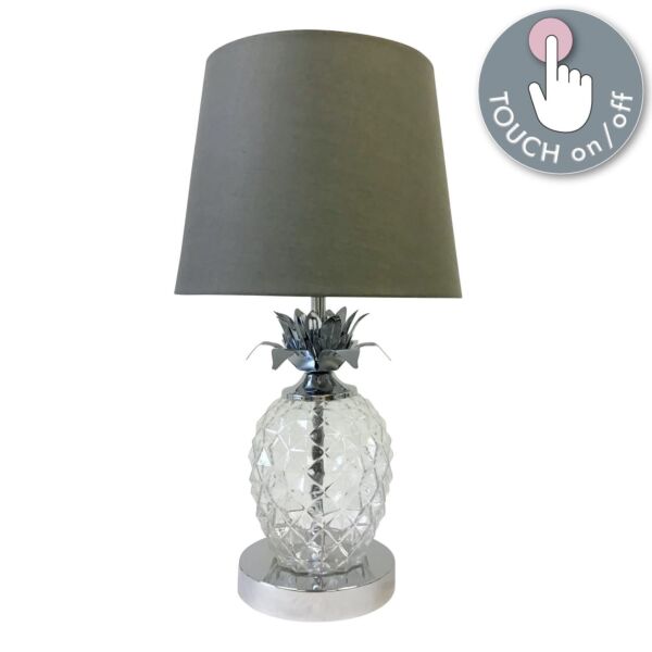 Chrome Pineapple Touch Lamp with Grey Shade