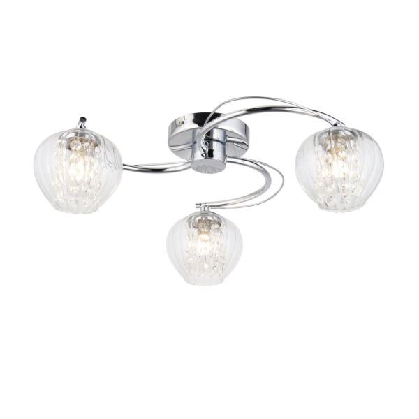 Endon Lighting - Mesmer - 99569 - Chrome Clear Beaded Glass 3 Light Flush Ceiling Light