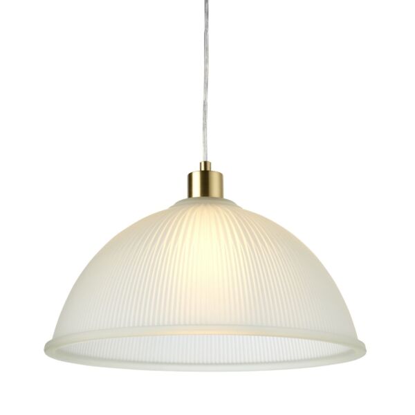 Frosted Ribbed Glass with Satin Brass Ceiling Pendant