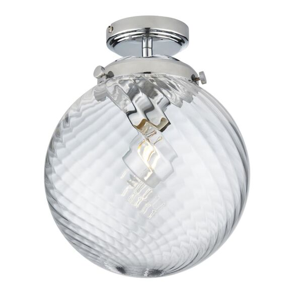 Endon Lighting - Milston - 96488 - Chrome Clear Spiral Glass IP44 Bathroom Ceiling Flush Light