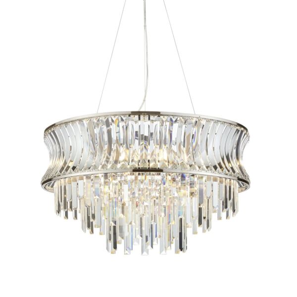 Hodge - Nickel Clear Crystal Glass 9 Light Ceiling Pendant Light