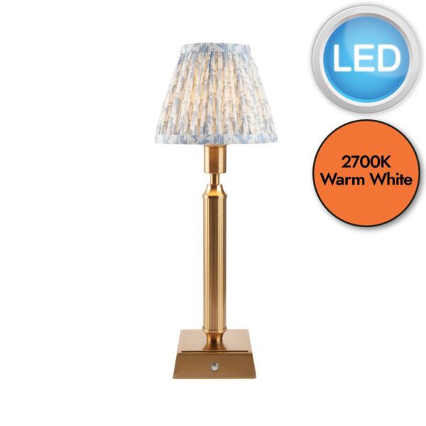 Endon Lighting - Trobridge Rechargeable & Leaf 16cm - 114860 - LED Aged Brass Blue Touch Table Lamp With Shade