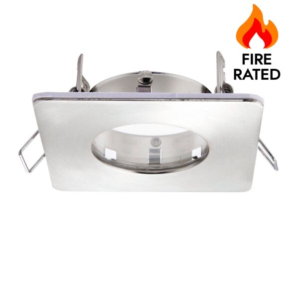 Saxby Lighting - Speculo - 80245 - Brushed Chrome Clear Glass IP65 Square Bathroom Recessed Fire Rated Ceiling Downlight