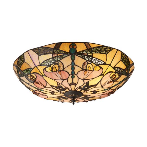 Interiors 1900 - Ashton - 63922 - Dark Bronze Tiffany Glass 2 Light Flush Ceiling Light