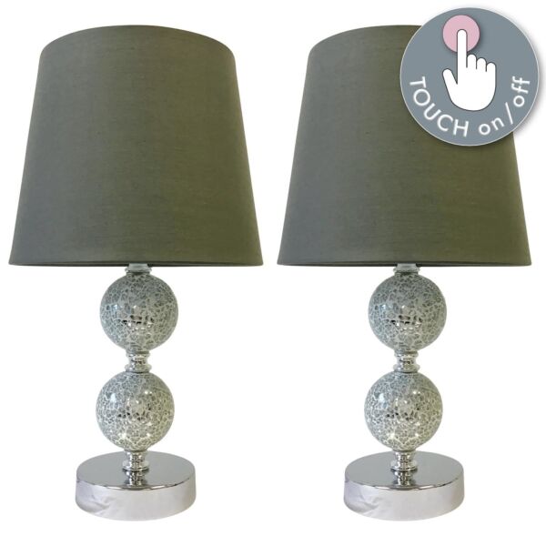 Set of 2 Mosaic Touch Lamps with Grey Shades