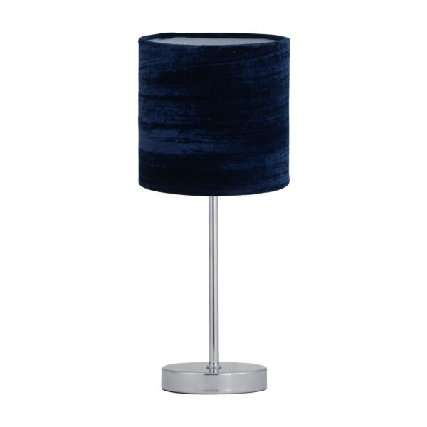 Chrome Stick Table Lamp with Navy Blue Crushed Velvet Shade