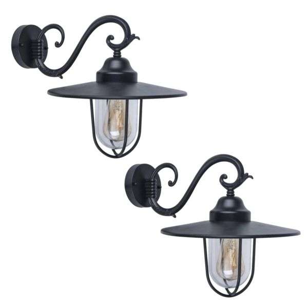 Set of 2 Lucy - Black Clear Glass IP44 Outdoor Wall Lights