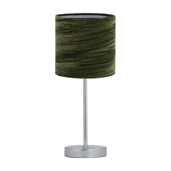 Chrome Stick Table Lamp with Green Crushed Velvet Shade