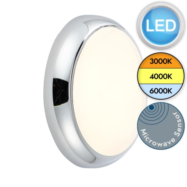 Saxby Lighting - Hero - 95545 & 95543 - LED Chrome Opal IP65 Dimmable Microwave Plain Bezel Outdoor Sensor Bulkhead Light