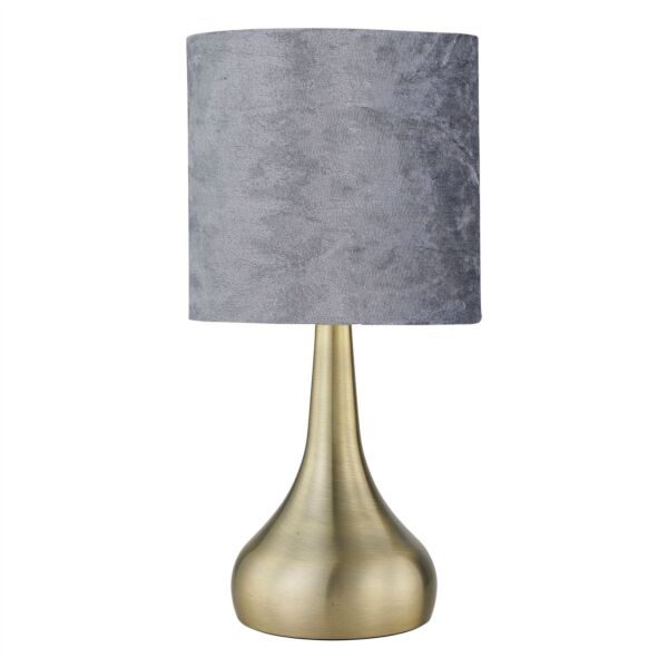 Romana - Antique Brass Touch Table Lamp with Grey Crushed Velvet Shade