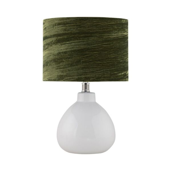 Tuscan - White Ceramic Lamp with Dark Green Crushed Velvet Shade