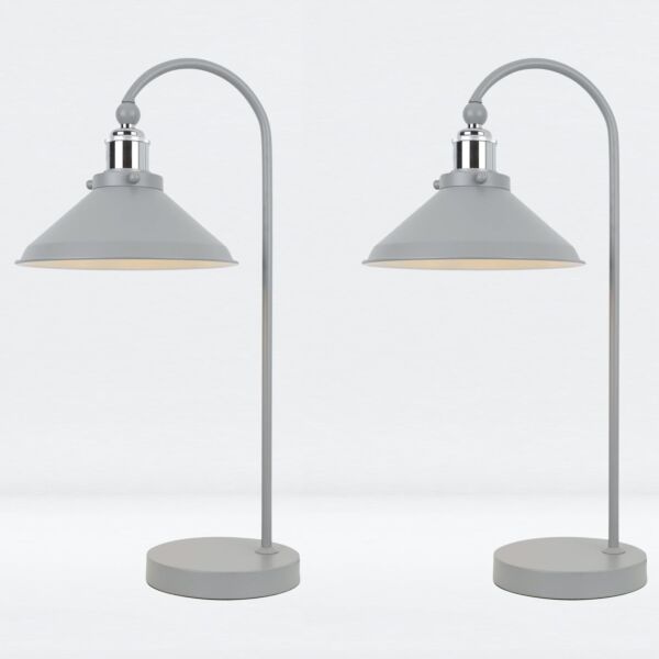 Set of 2 Maxwell - Flint Grey Chrome Task Table Lamps