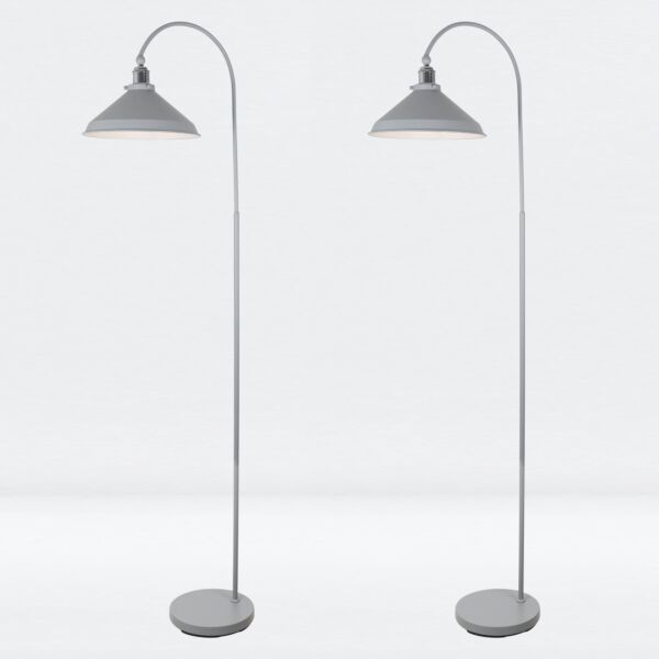 Set of 2 Maxwell - Flint Grey Chrome Floor Reading Lamps