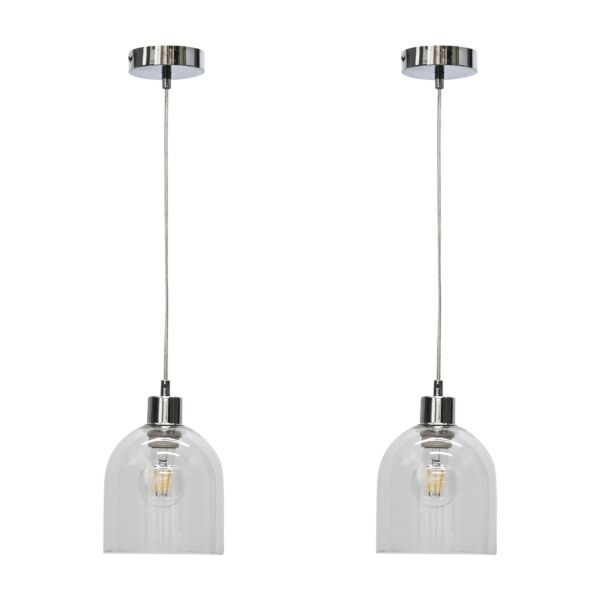 Set of 2 Belten - Clear Glass Cloche with Chrome Pendant Fittings