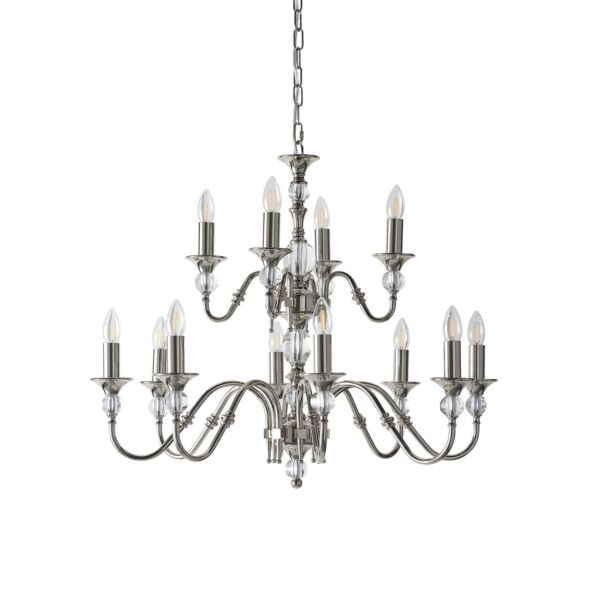 Interiors 1900 - Polina - LX124P12N - Nickel Clear Crystal Glass 12 Light Chandelier