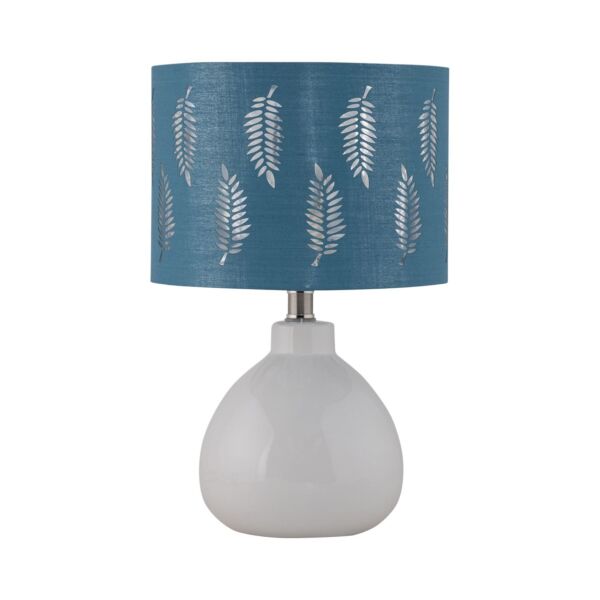 Tuscan - White Ceramic Lamp with Teal Fern Shade