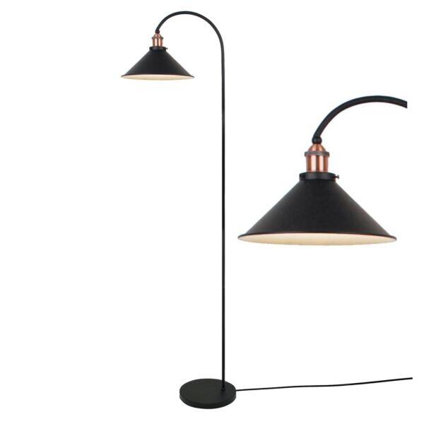 Matt Black With Brushed Copper Floor Light