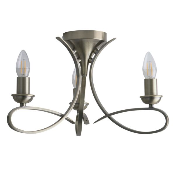 Interiors 1900 - Penn - CA7P3BB - Brushed Brass 3 Light Flush Ceiling Light