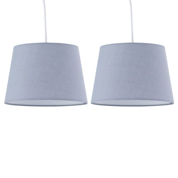 Set of 2 Grey Cotton 23cm Tapered Cylinder Pendant or Lamp Shades