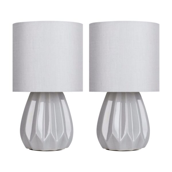 Set of 2 Geometric - Grey Ceramic Table Lamps with Matching Shades