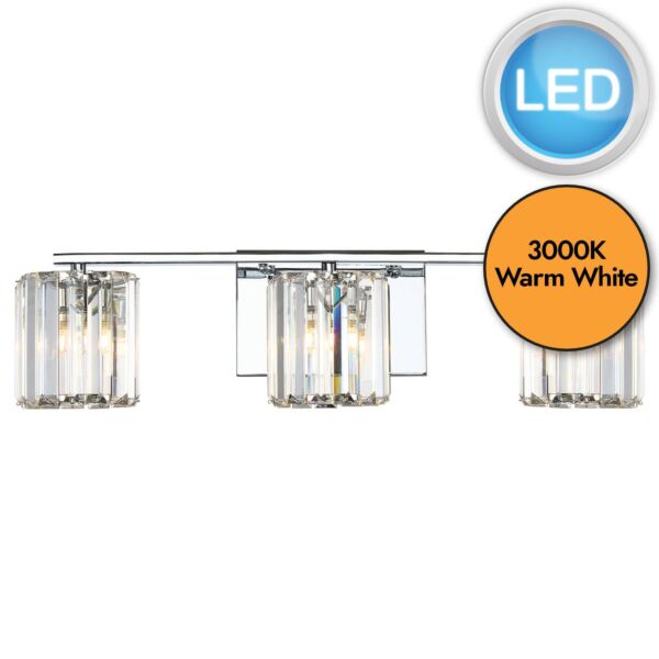 Quoizel Lighting - Divine - QZ-DIVINE3-PC-BATH - LED Chrome Clear Crystal Glass 3 Light IP44 Bathroom Wall Light