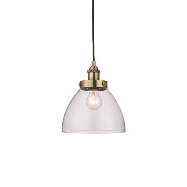 Endon Lighting - Hansen - 77272 - Antique Brass Clear Glass Ceiling Pendant Light