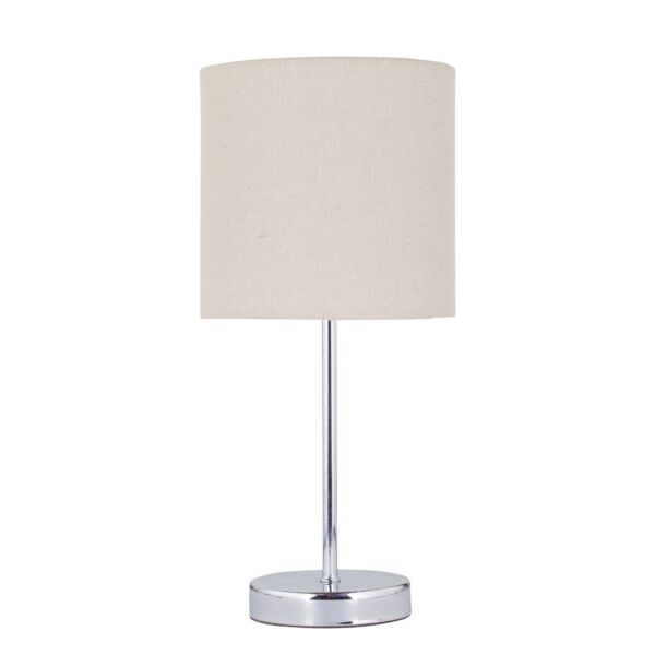 Chrome Stick Table Lamp with Natural Linen Shade