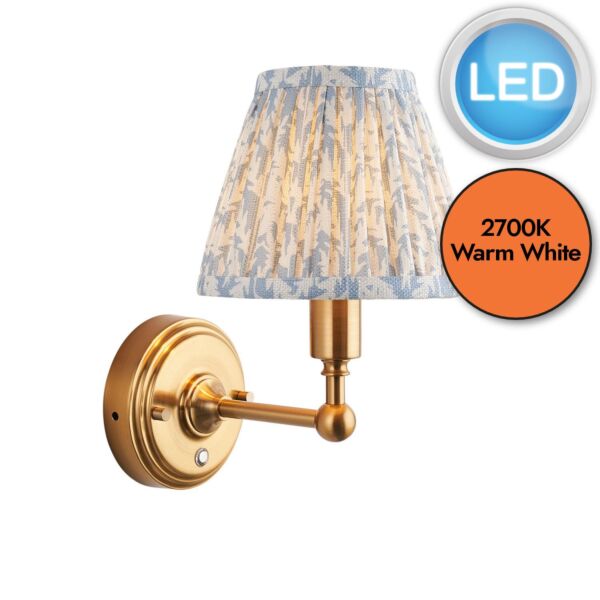 Endon Lighting - Burley Rechargeable & Leaf 16cm - 114820 - LED Aged Brass Blue Touch Wall Light