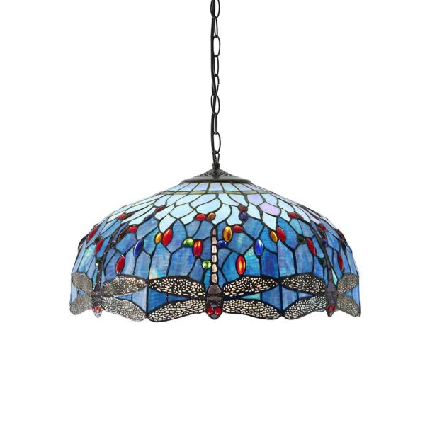 Interiors 1900 - Dragonfly - 66148 - Dark Bronze Tiffany Glass 3 Light Ceiling Pendant Light