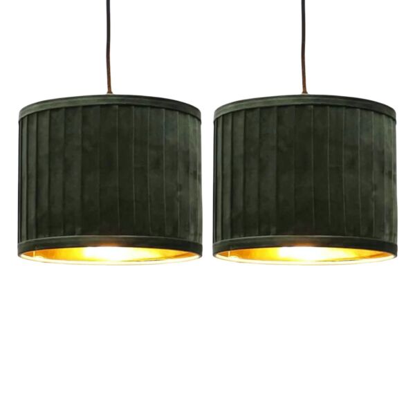 Set of 2 Sundance - Dark Green Velvet Pleated 25cm Lamp Shades with Gold Inner