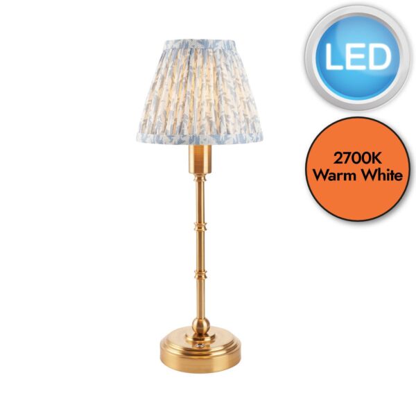 Endon Lighting - Burley Rechargeable & Leaf 16cm - 114801 - LED Aged Brass Blue Touch Table Lamp With Shade