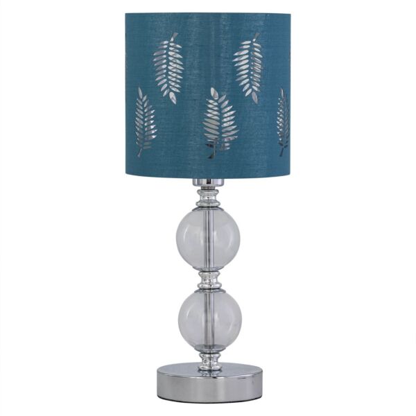 Chrome Two Ball Table Lamp with Teal Fern Shade