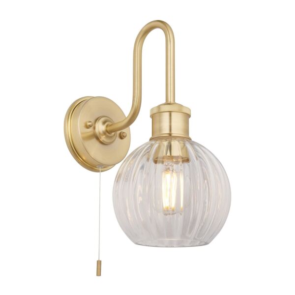 Horner - Brass & Clear Glass IP44 Pull Cord Bathroom Wall Light