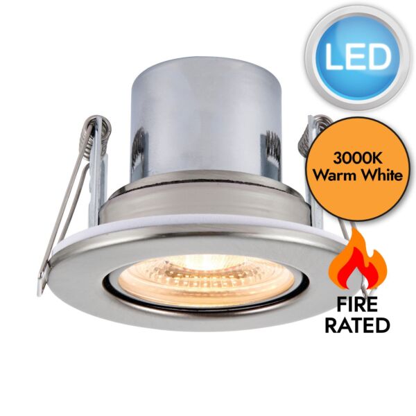 Saxby Lighting - ShieldECO 800 - 78522 - LED Satin Nickel Clear 3000k Tilt Recessed Fire Rated Ceiling Downlight