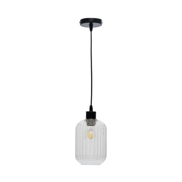 Batley - Clear Ribbed Glass with Black Pendant Fitting