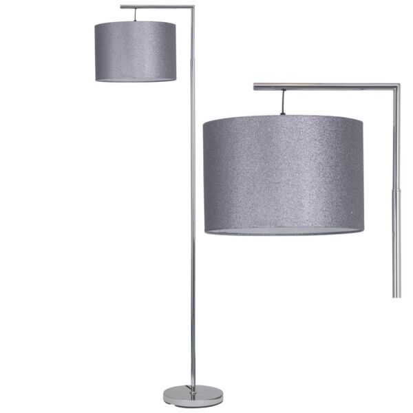 Chrome Angled Floor Lamp with Grey Glitter Shade