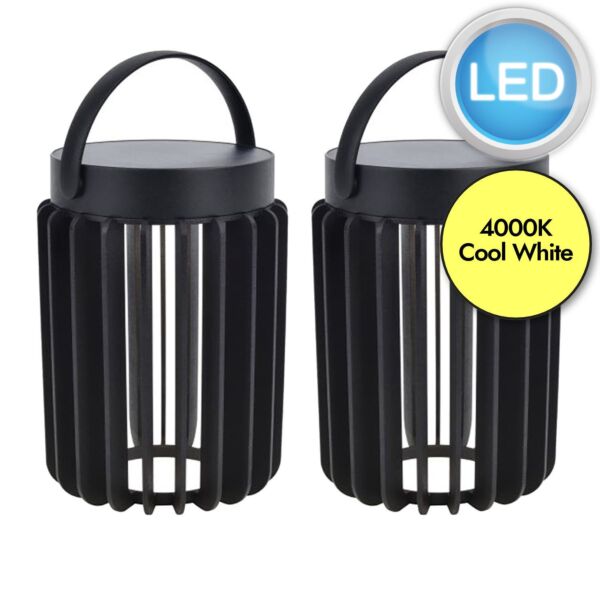 Set of 2 Kozy - LED Black Clear IP44 Outdoor Portable Lamps