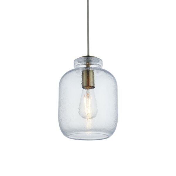 Endon Lighting - Lyra - 106923 - Clear Textured Glass Antique Brass Ceiling Pendant Light