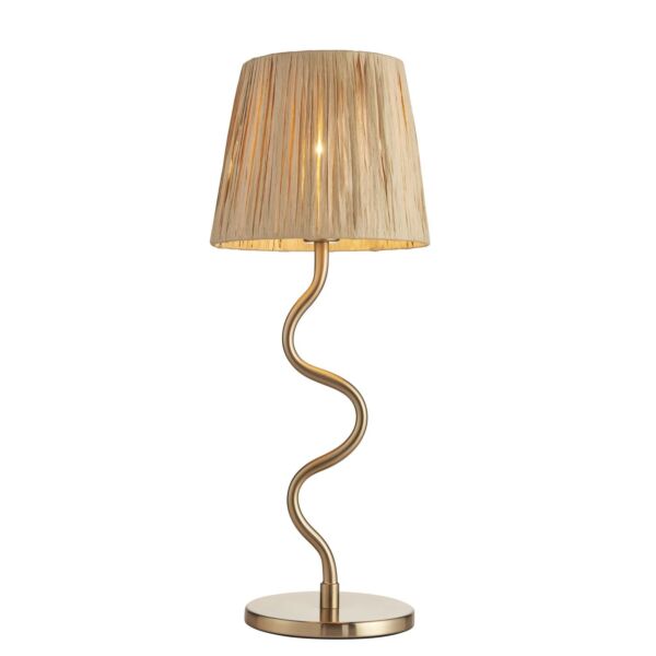 Endon Lighting - Wriggle - 114225 - Aged Brass Natural Raffia Table Lamp With Shade