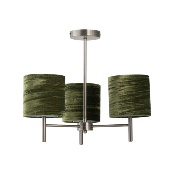 Brea - Antique Brass 3 Light Fitting with Green Crushed Velvet Shades