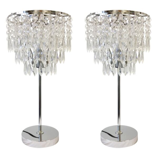 Set of 2 Chrome and Acrylic Crystal Jewelled Table Lamps